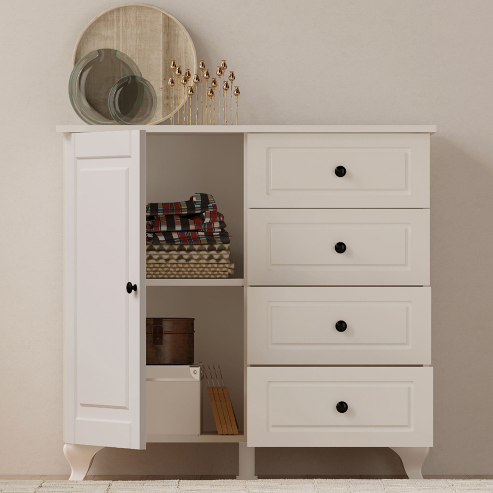 Evu MAISON Single Door 4 Drawers White Cabinet Image 5