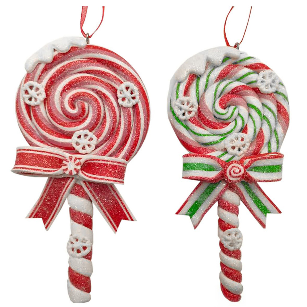 Single Candy Cane Lane Hanging Glittered Lollipop Christmas Decoration in Assorted styles Image 1