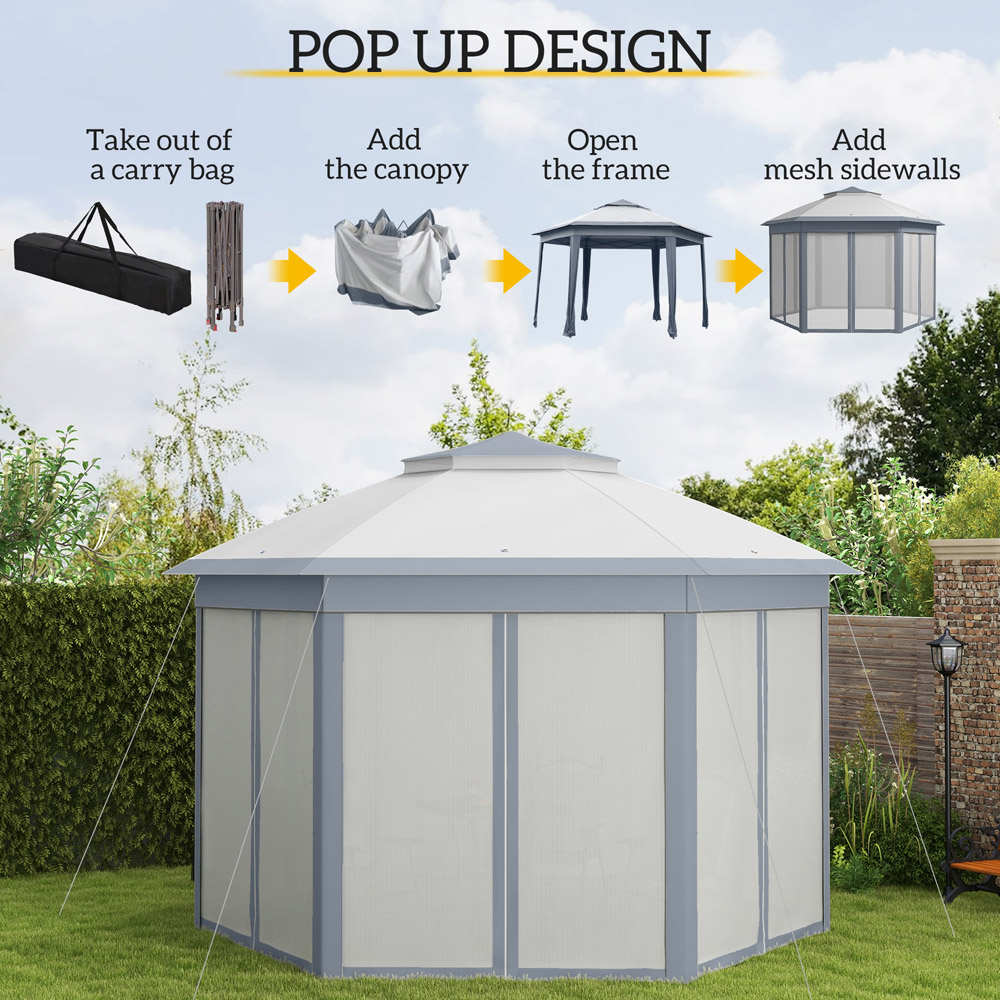 Outsunny 4 x 4m Grey Hexagon Marquee Patio Gazebo with Sides Image 7