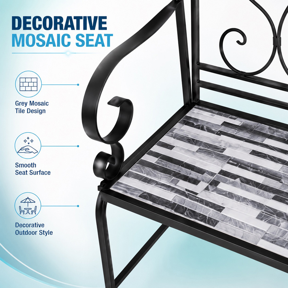 Shatchi Cascade Mosaic 2 Seater Garden Bench Image 8