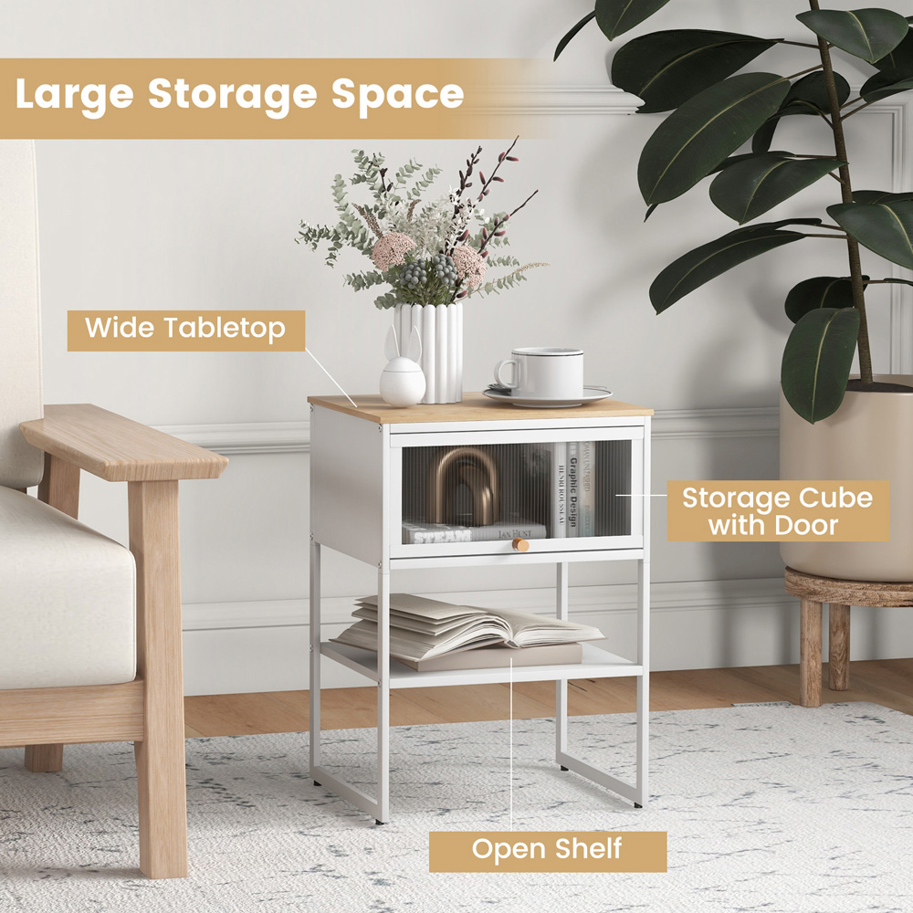 Costway Single Flip Up Door Single Shelf White Side Table Image 6
