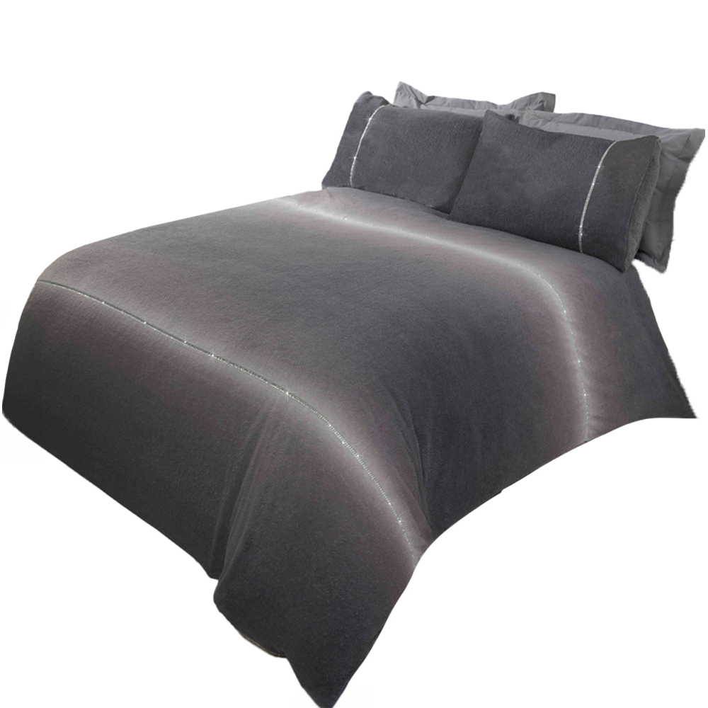 Rapport Home Diamante King Size Grey Teddy Fleece Duvet Cover Set Image 2