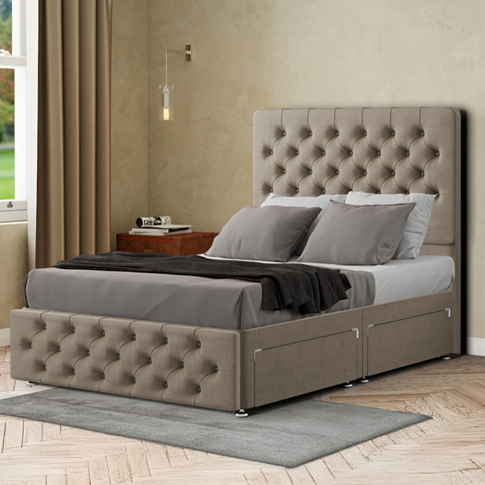 Portland Mary Chesterfield Super King Cream Divan Bed Frame with 2 Drawers and Headboard Image 1