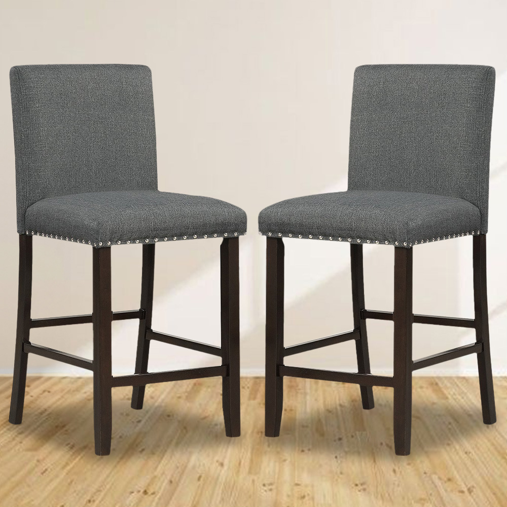 Costway Grey Upholstered Bar Stool Set of 2 Image 1