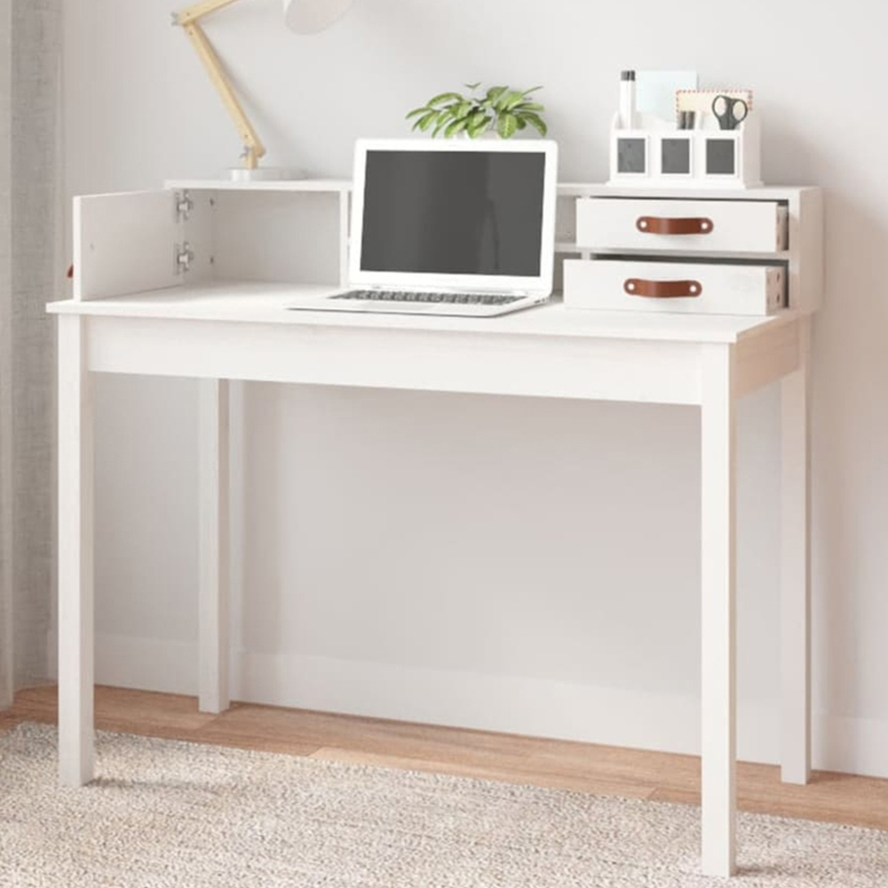 vidaXL Single Door 2 Drawer Single Shelf Office Desk White Image 1
