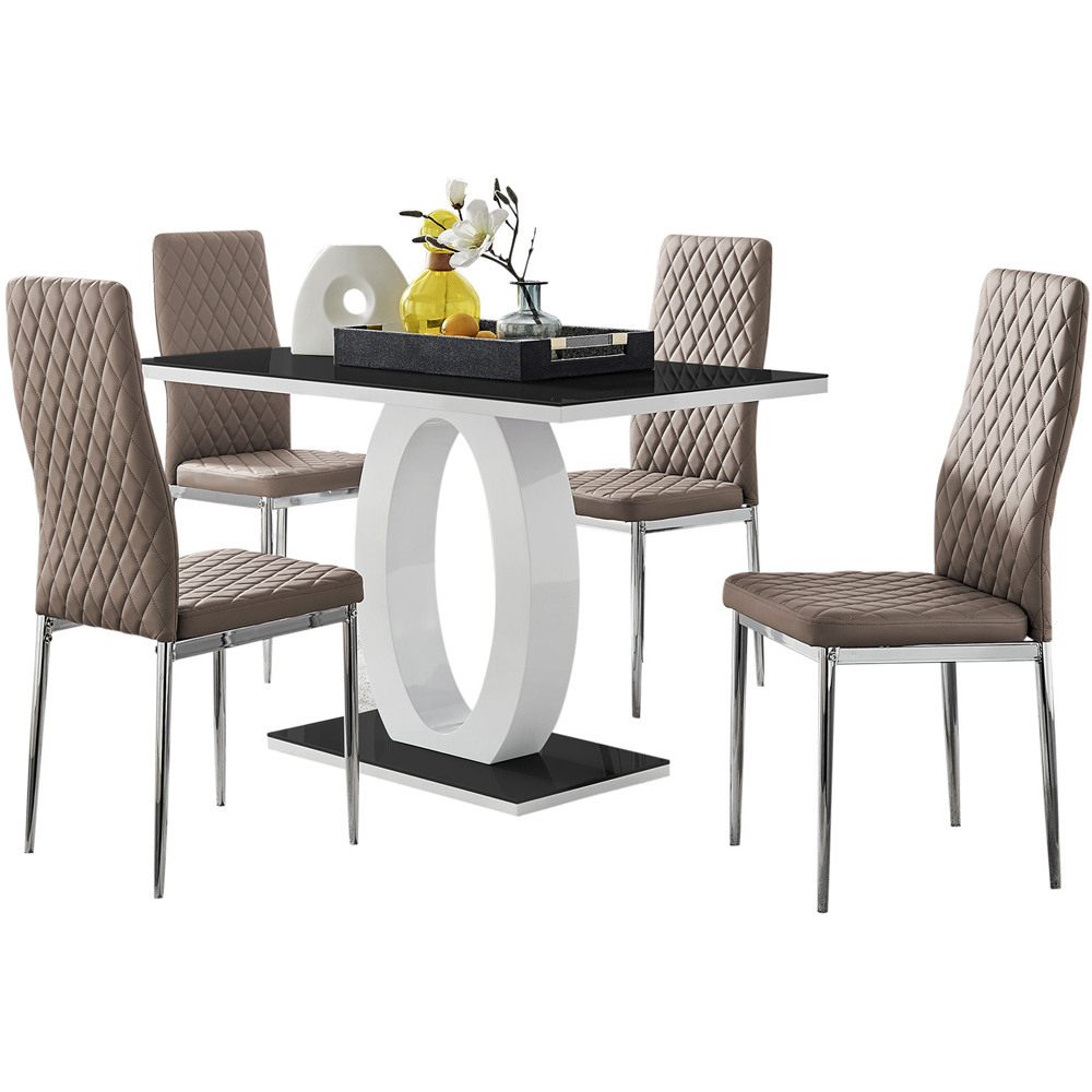 Furniturebox Lucia Valera 4 Seater Dining Set Black Gloss Cappuccino and Chrome Image 2