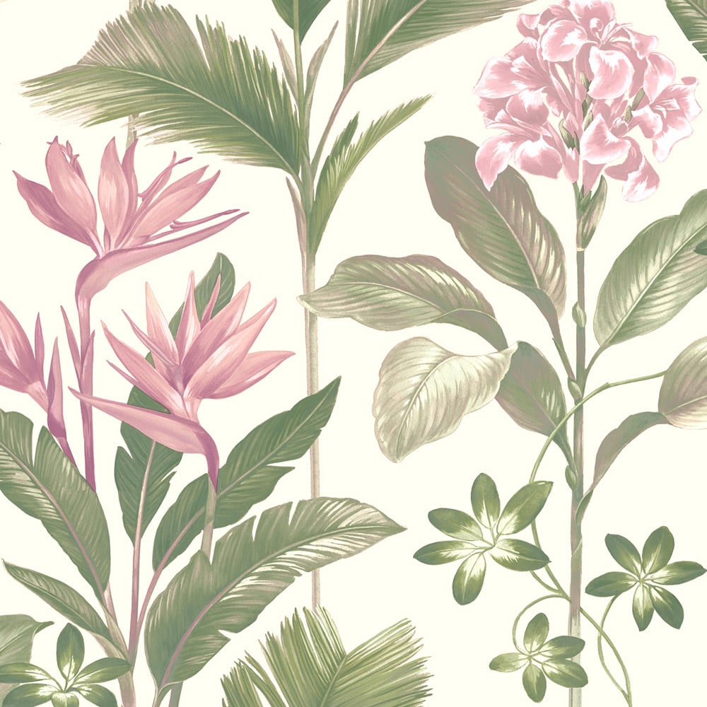 Belgravia Decor Oliana Floral Green and Pink Wallpaper Image 1