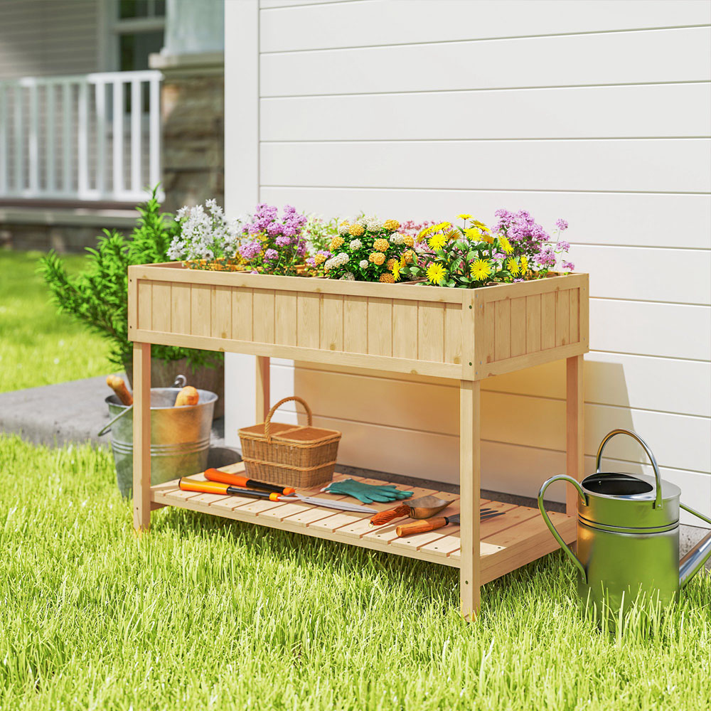 Outsunny Natural Wooden 8 Cube Herb Planter Stand with Shelf Image 2