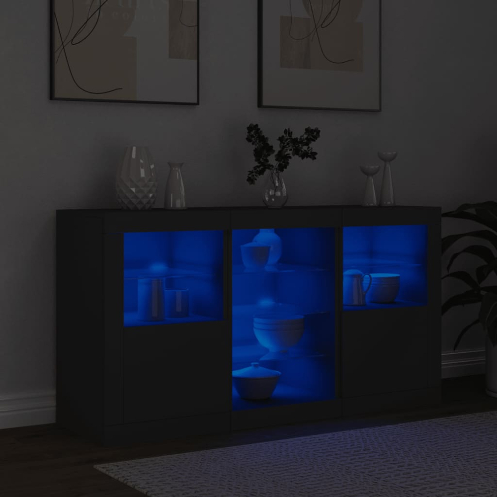 vidaXL 2 Door 8 Shelf Black Wooden Sideboard with LED Lights Image 9