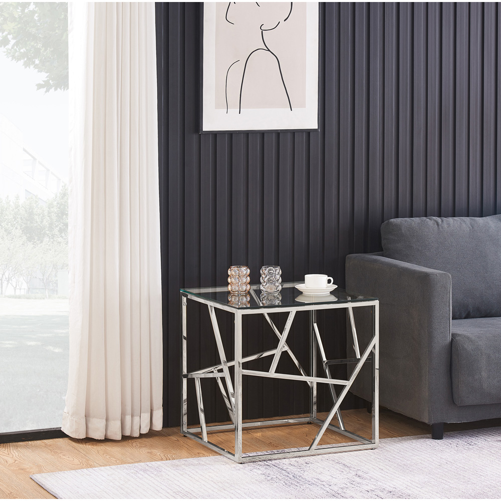 Comfy Living Silver Glass and Metal Square Side Table Image 4