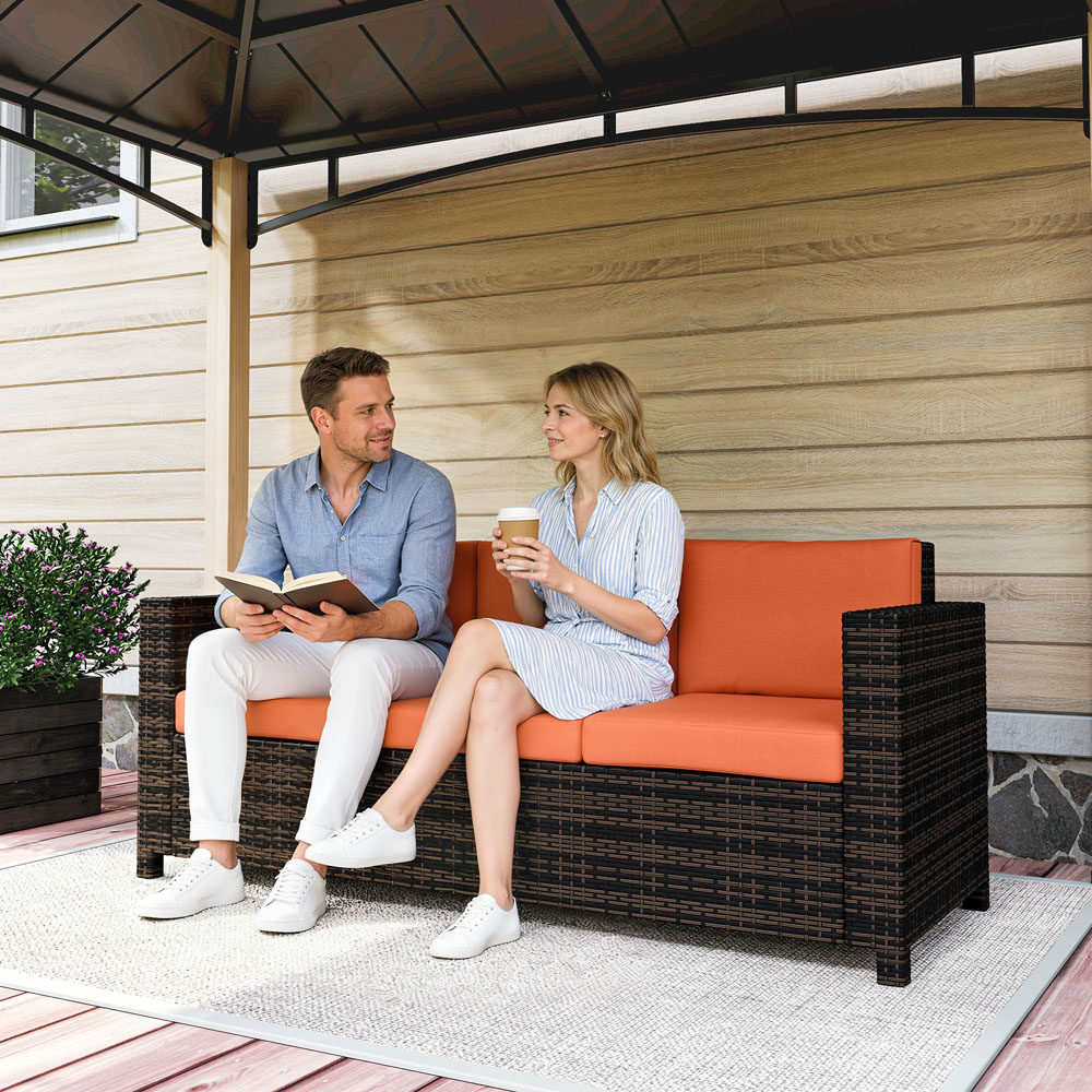 Outsunny 3 Seater Orange PE Rattan Garden Sofa Image 6