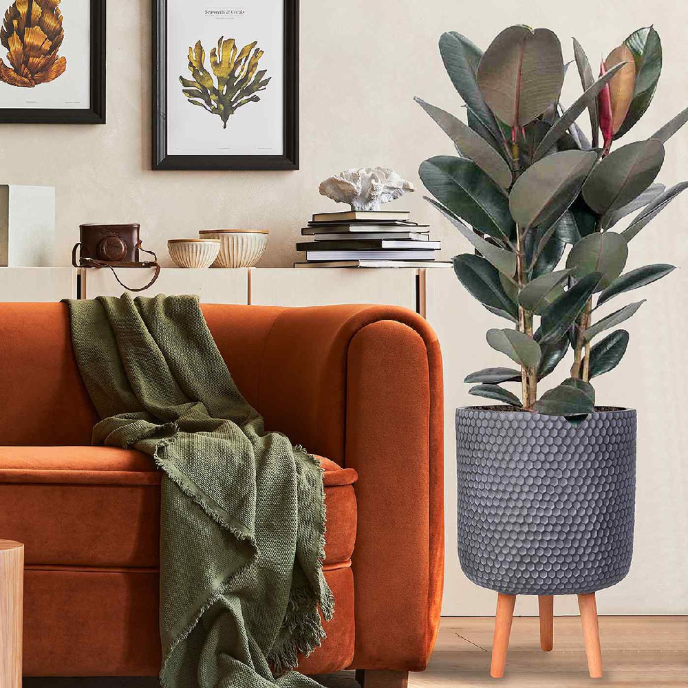wilko Honeycomb Green Grey Cylinder Garden Indoor Planter on Legs 47cm Image 7