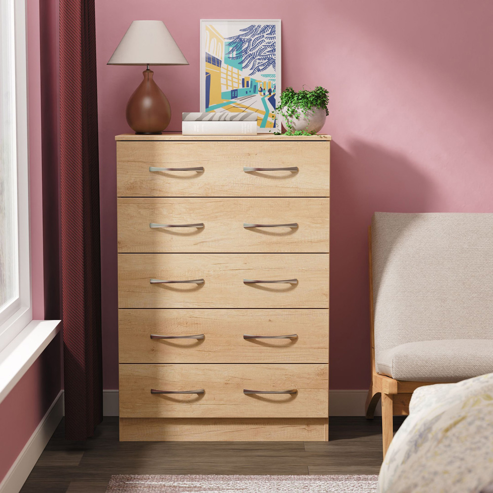 Crowndale Avon 5 Drawer Nebraska Oak Chest of Drawers Ready Assembled Image 7