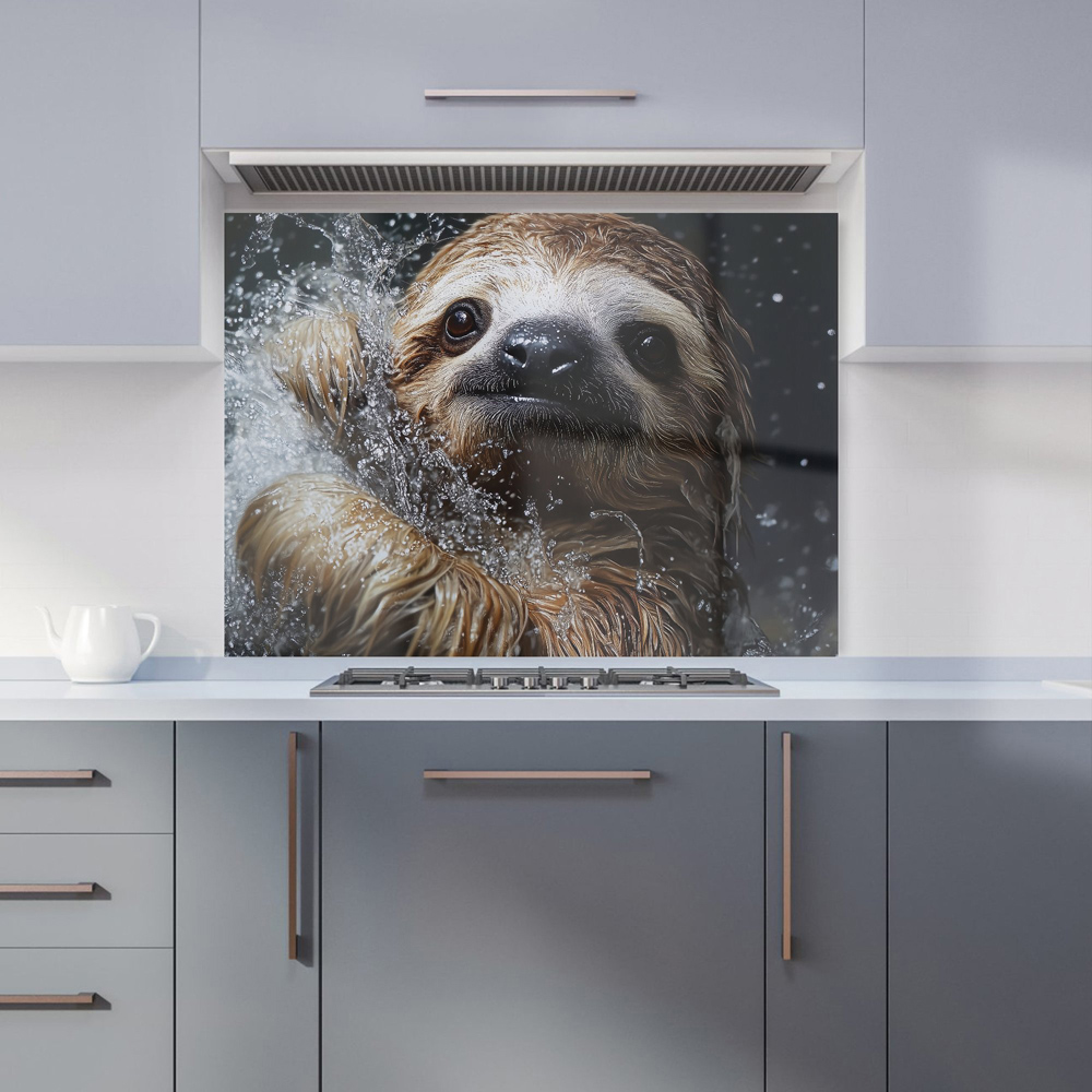 Warren Reed Designer Gleeful Sloth Splashart Glass Kitchen Splashback 65 x 90cm Image 1