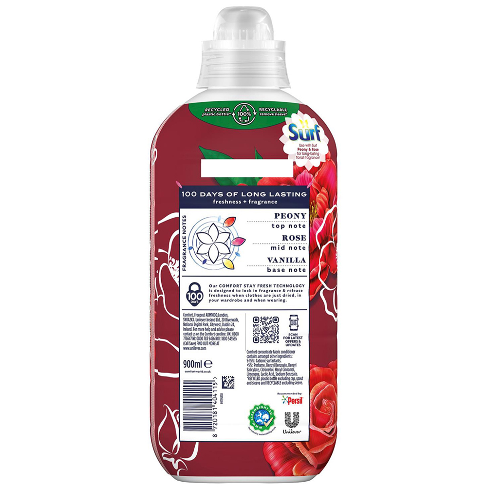 Comfort Creations Peony and Rose Lasting Fragrance Fabric Conditioner 30 Washes 900ml Image 3