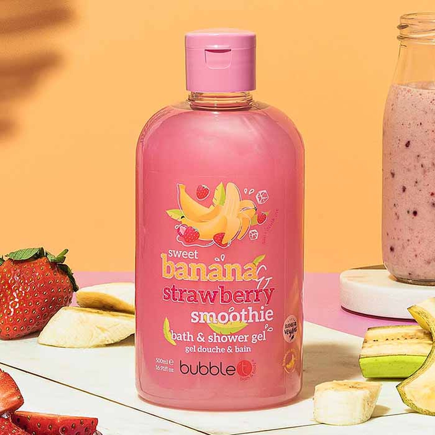 Banana and Strawberry Smoothie Shower Gel 500ml - Pink Image
