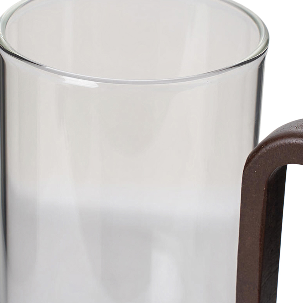 Living and Home 6 Piece Transparent Borosilicate Glass Wooden Handle Mug Set 360ml Image 6
