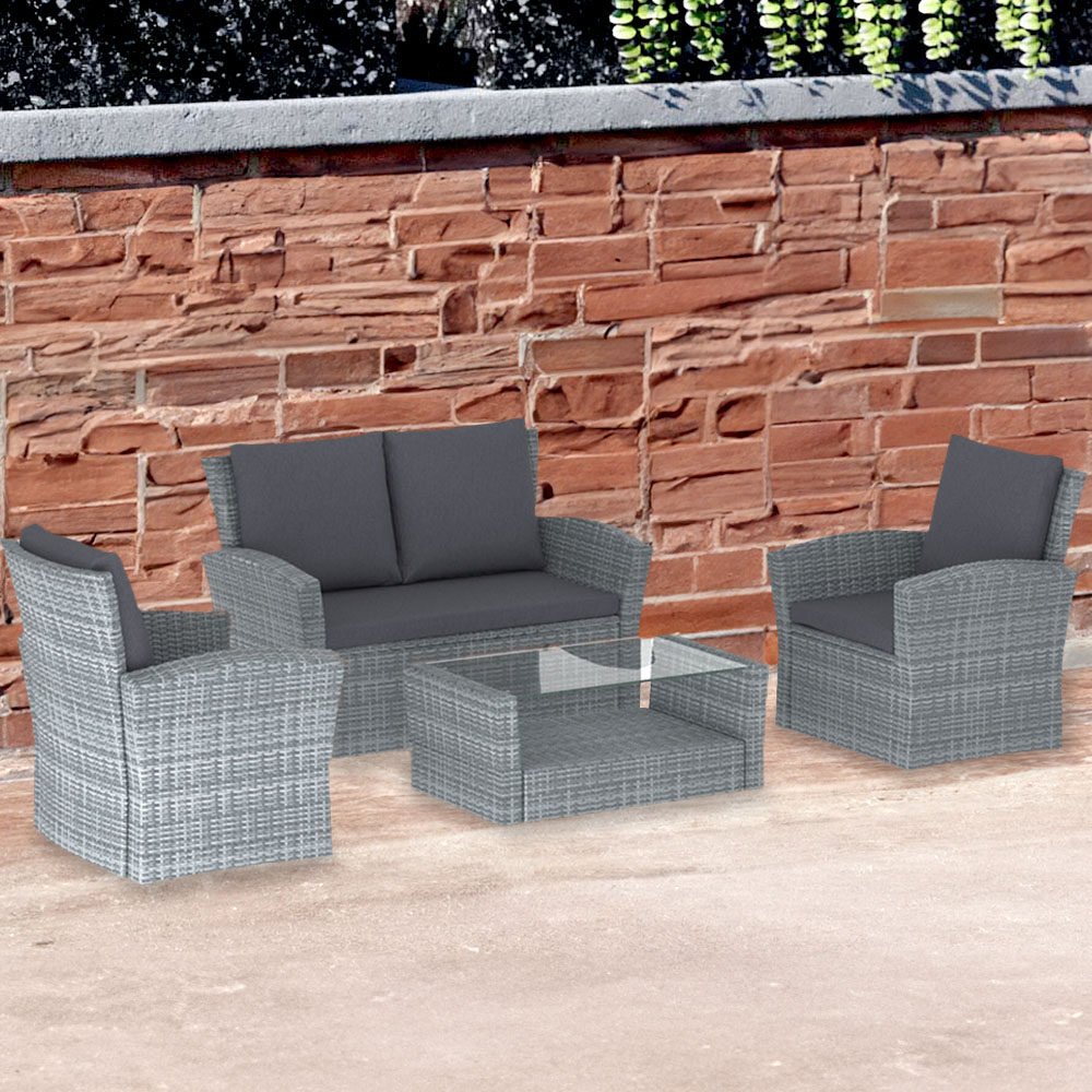 Garden Vida Mylor 4 Seater Grey Rattan Lounge Set Image 1