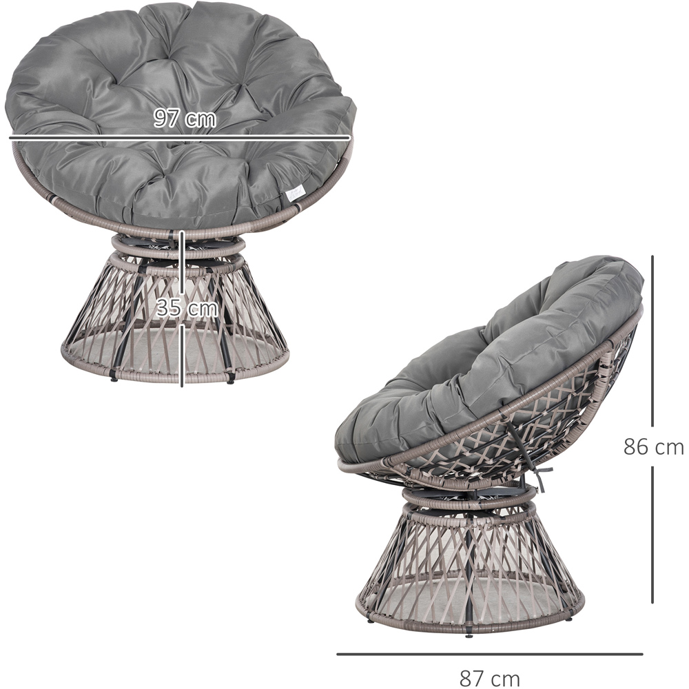 Outsunny Grey 360° Swivel Rattan Chair with Padded Cushion Image 8