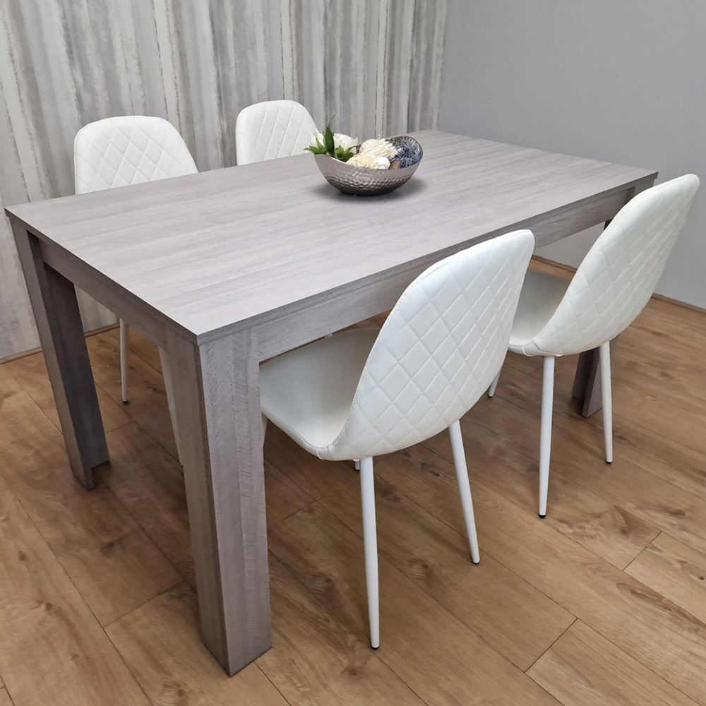 Portland Leather and Wood 4 Seater Dining Set Light Grey and White Image 1