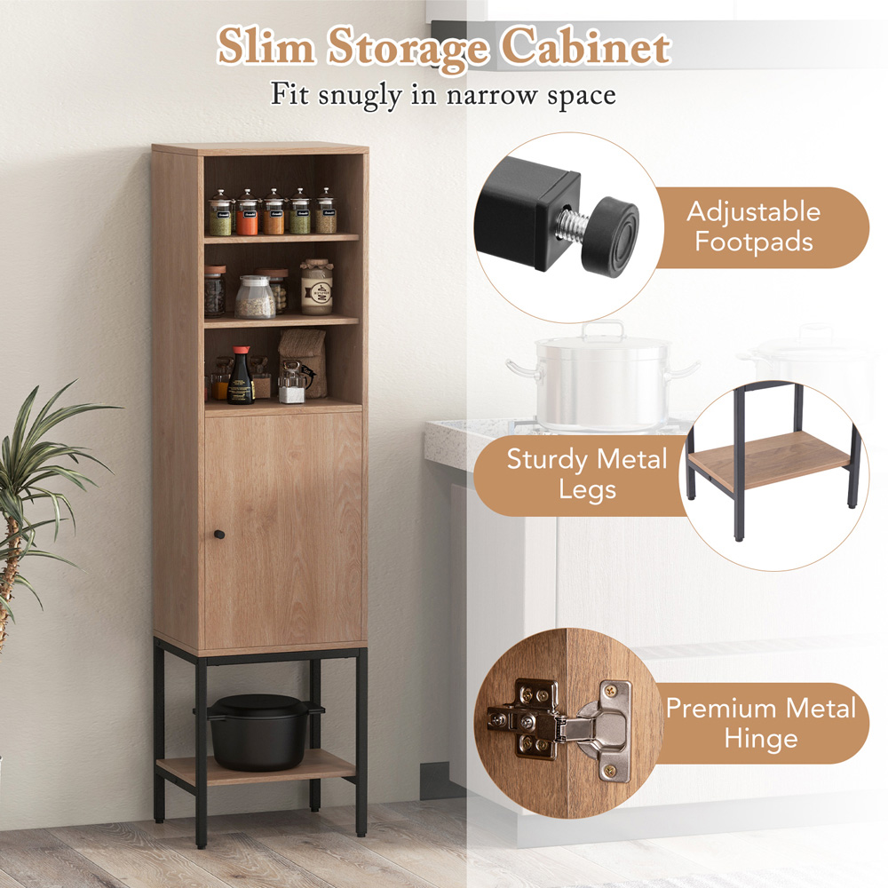 Costway Single Door 4 Shelf Natural Tall Storage Cabinet Image 7