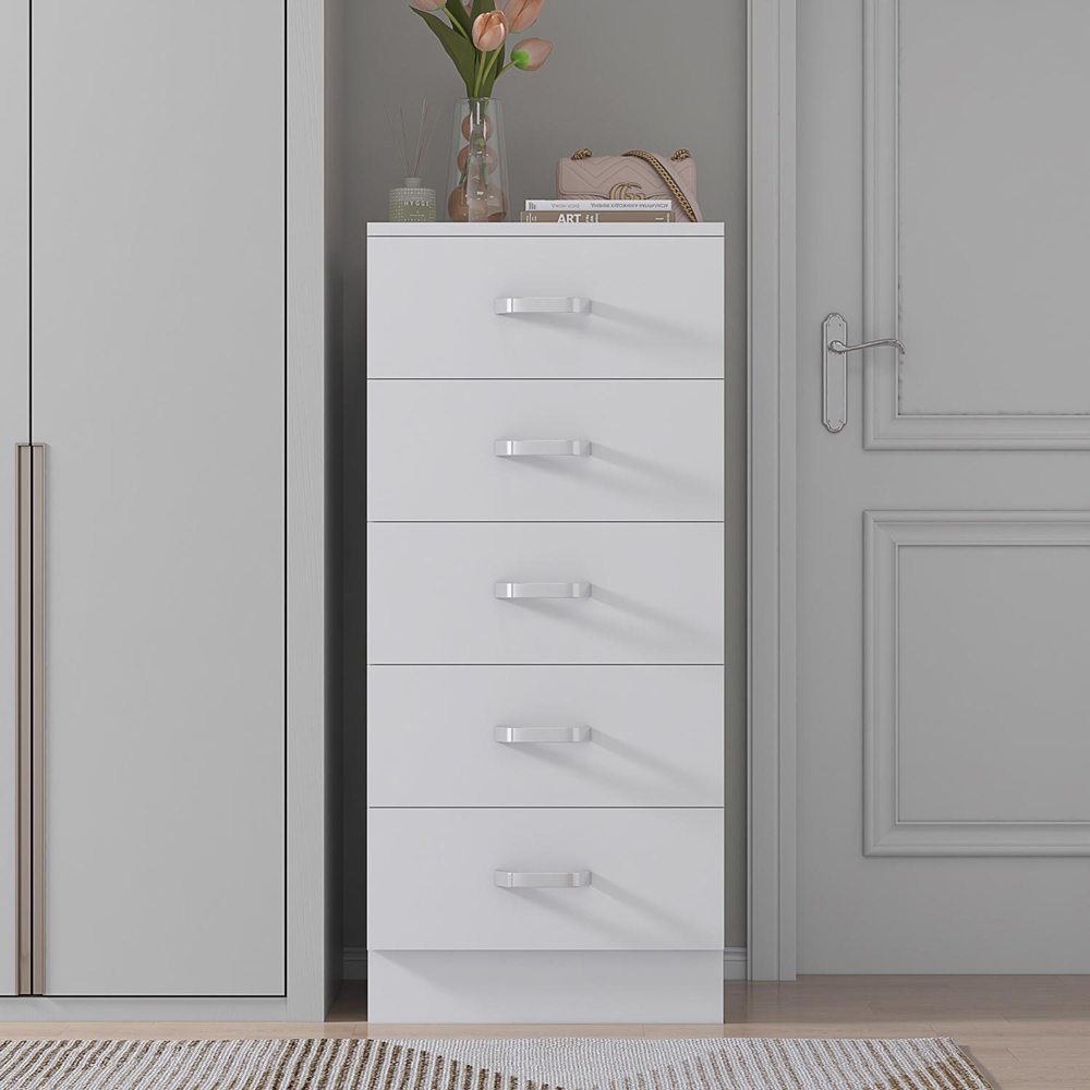 FWStyle Tunis Matt White 5 Drawer Slim Chest Image 5
