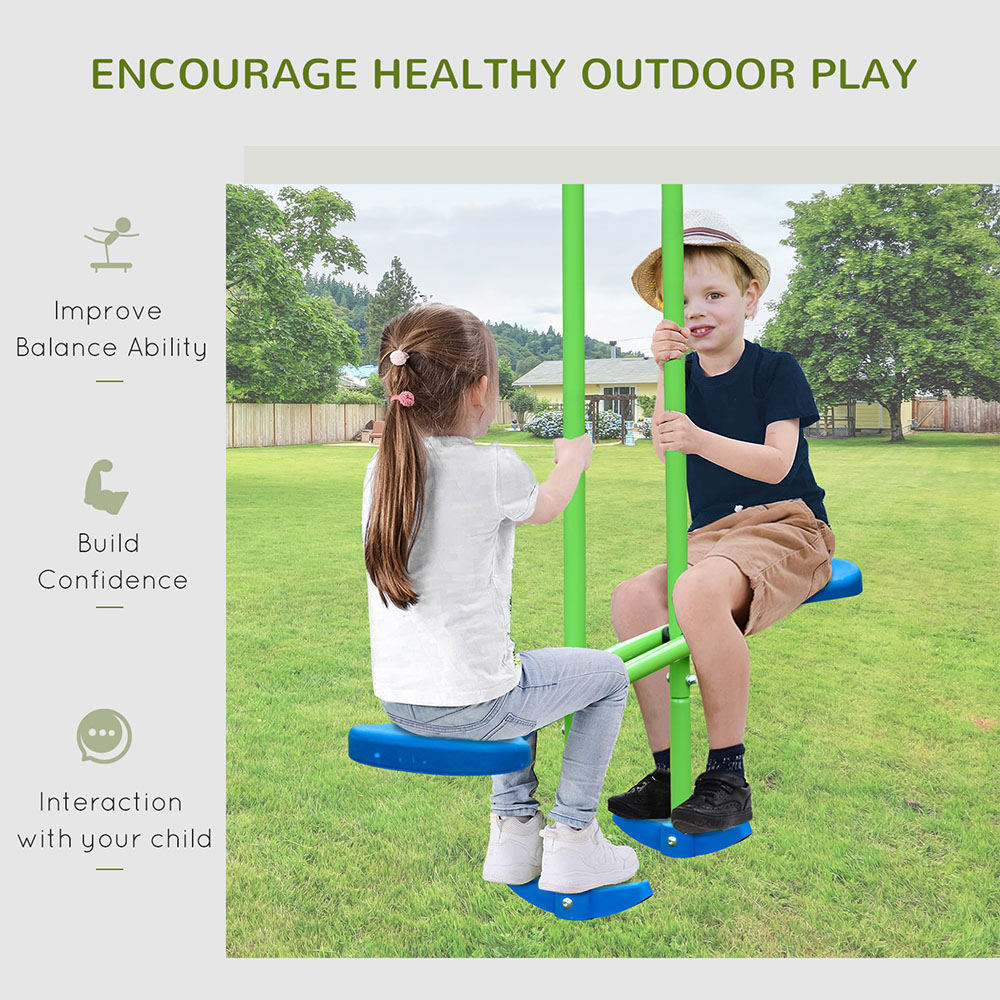 Outsunny Kids Metal 2 Swings and Seesaw Playground Set Image 6