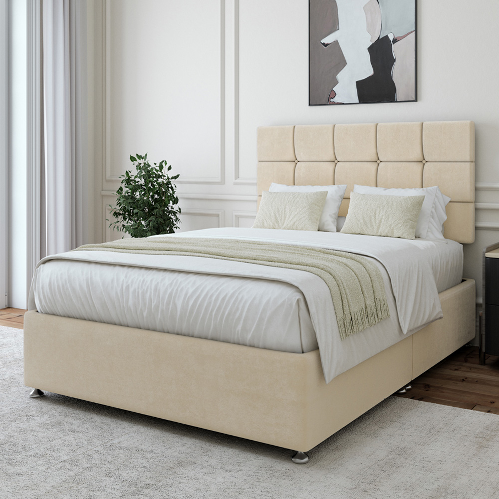 Bedmaster Single Cream Naples Velvet Divan Base with Pearl Headboard Image 1