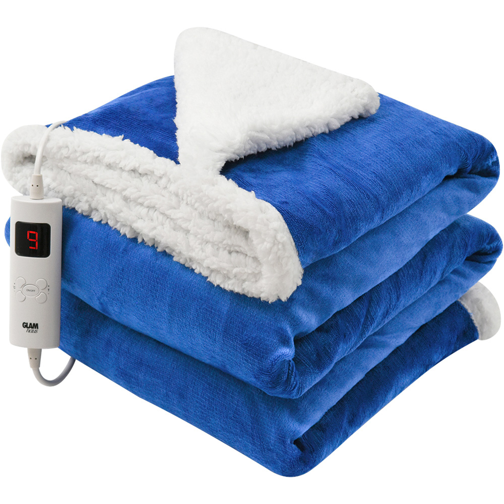 GlamHaus Dark Blue Electric Throw 160 x 130cm Image 1