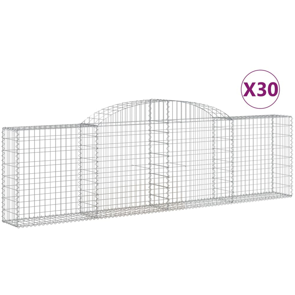 vidaXL Silver Galvanised Iron Arched Gabion Basket 300 x 30 x 80/100cm 30 Pack Image 4