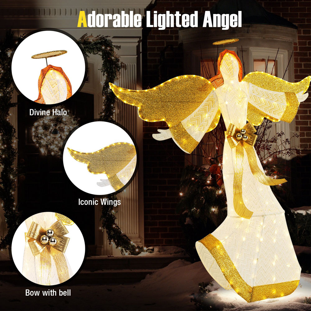 Costway 180 LED Halo Bow Lighted Angel Christmas Decoration 5.2ft Image 6