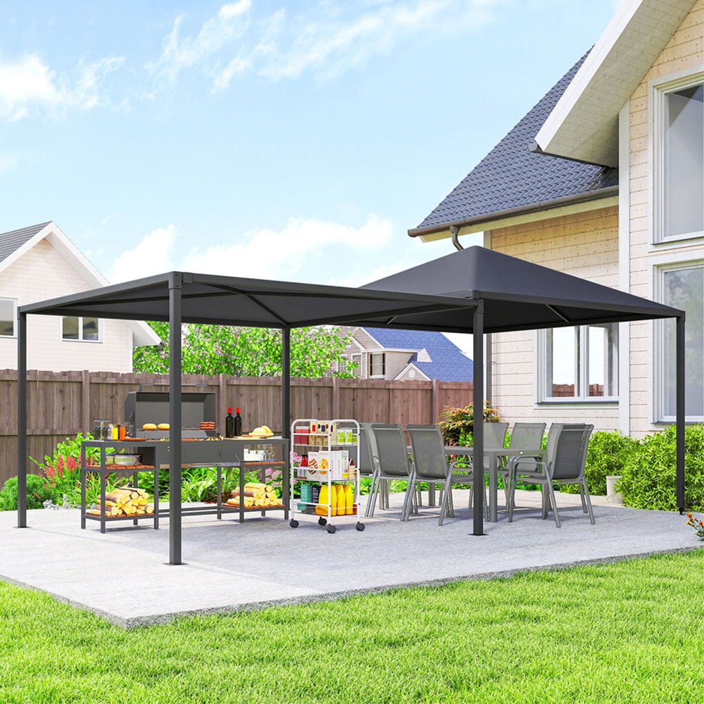 Outsunny 3 x 3m Grey Garden Gazebo with Extendable Awning and Wheels Image 1