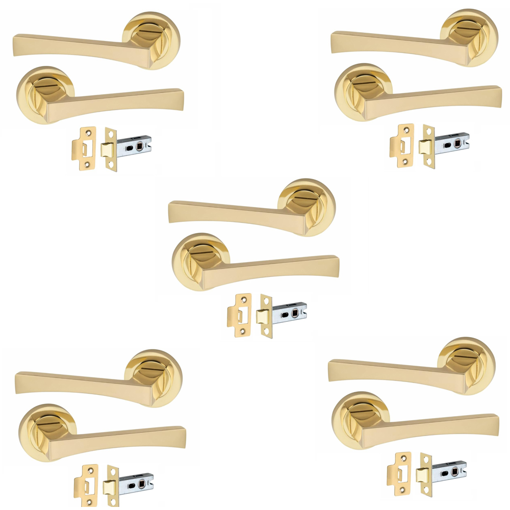 Golden Grace Electro Brass Wave Door Handles Set 52mm 5 Pack Image 1