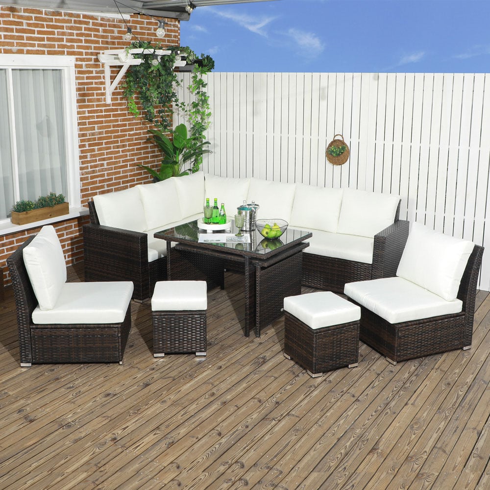 Outsunny 10 Seater Cream Rattan Lounge Set Image 1