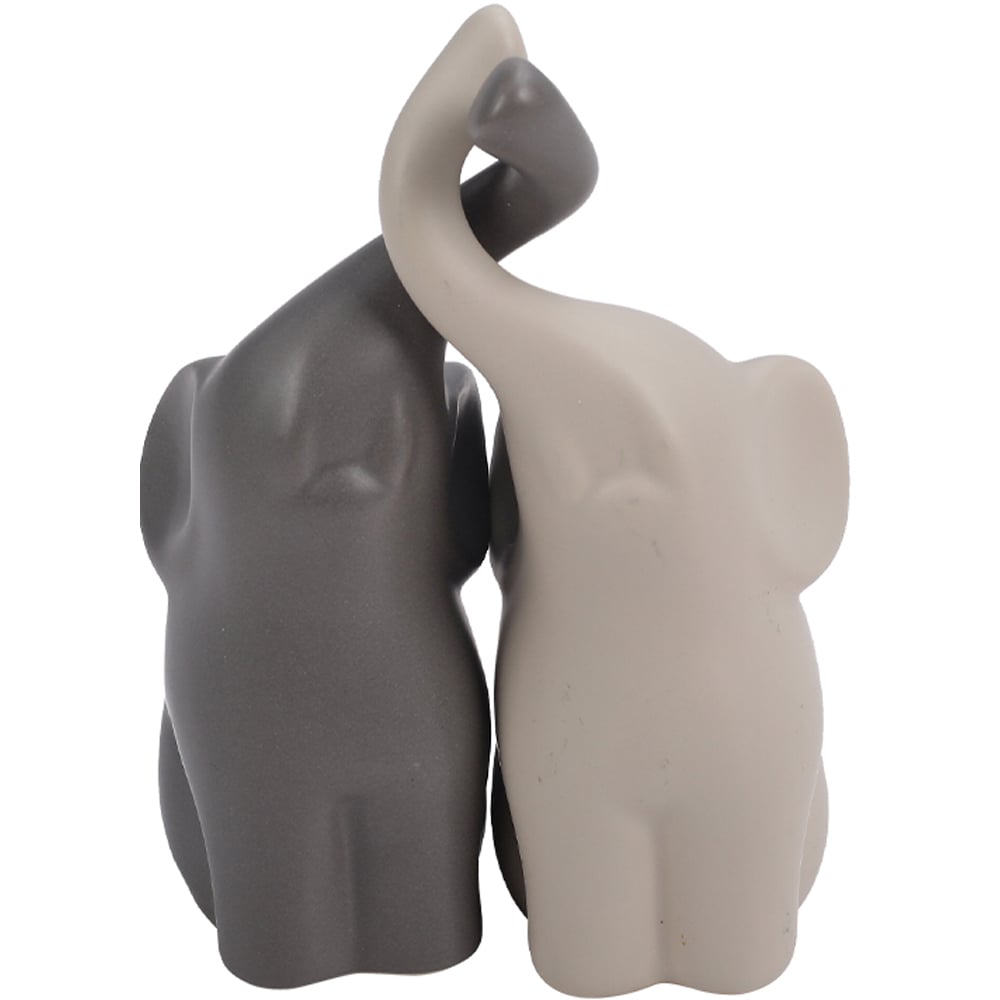 Living and Home 2 Piece Grey and Beige Ceramic Couple Elephant Ornament Set Image 1