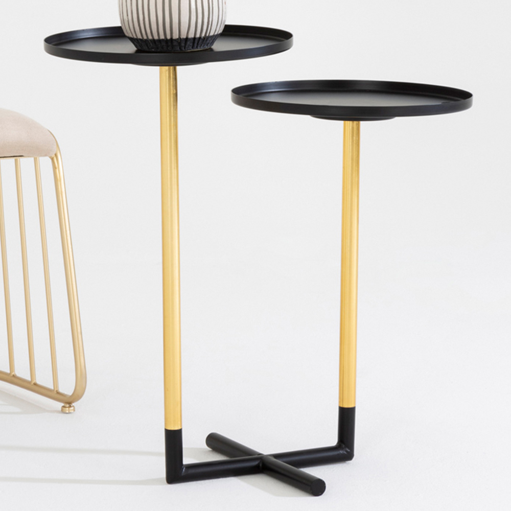 Premier Housewares Halle 2-Tier Black and Gold Intersecting Side Table Image 1