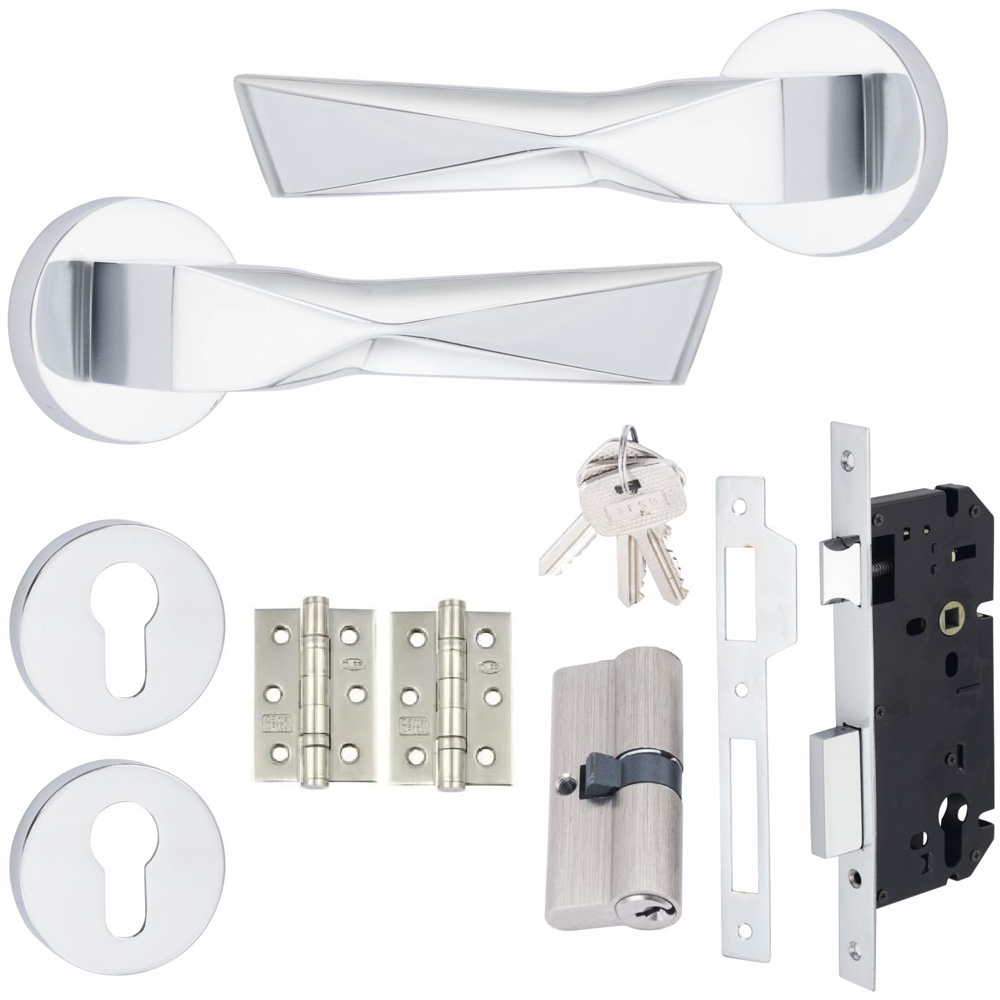 Golden Grace Modern Aura Polished Chrome Euro Lock Door Handles Set Image 1
