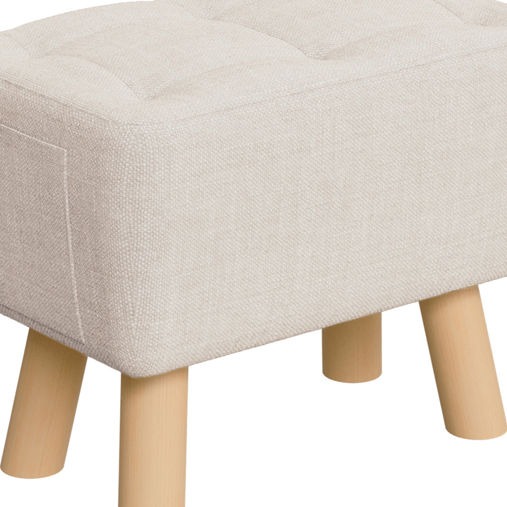 Living and Home Beige Linen Footstool with Oak Legs and Side Pocket Image 4