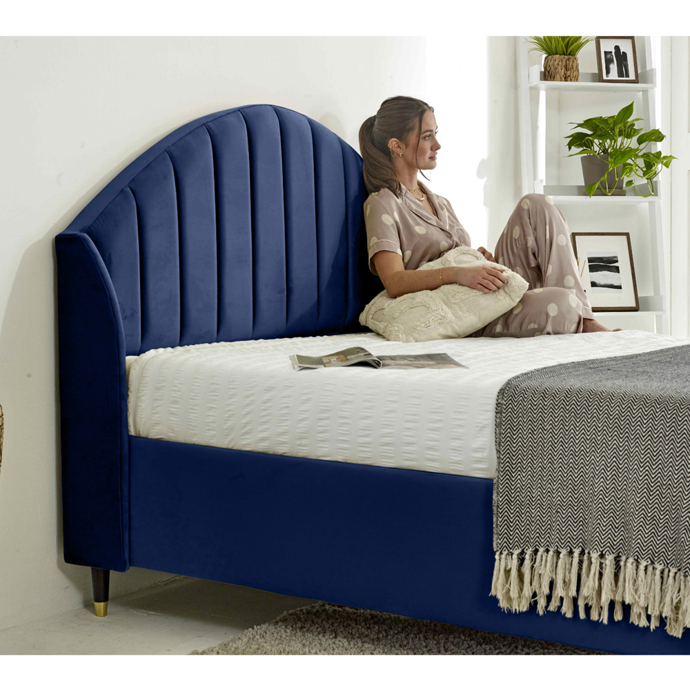 Eleganza Elysium Super King Size Blue Plush Velvet Bed Frame with Curved Winged Headboard Image 2