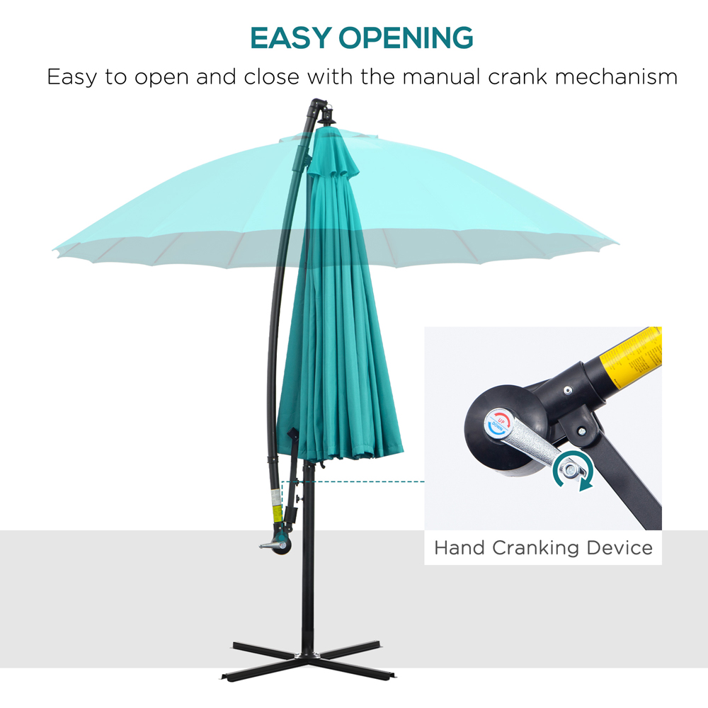 Outsunny Turquoise Crank Handle Cantilever Shanghai Parasol with Cross Base 3m Image 4