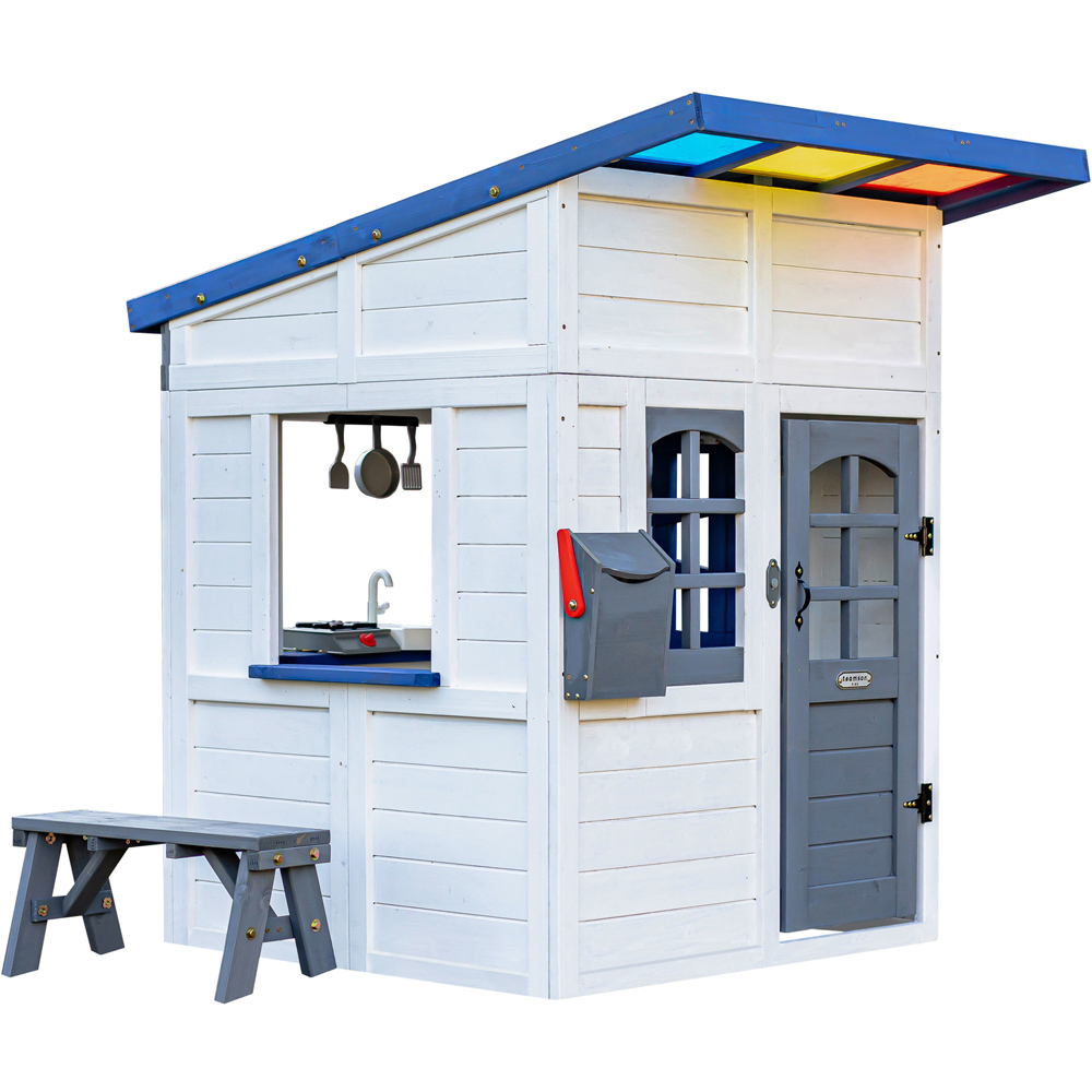 Teamson Kids White Wooden Playhouse with Rainbow Shade Image 1