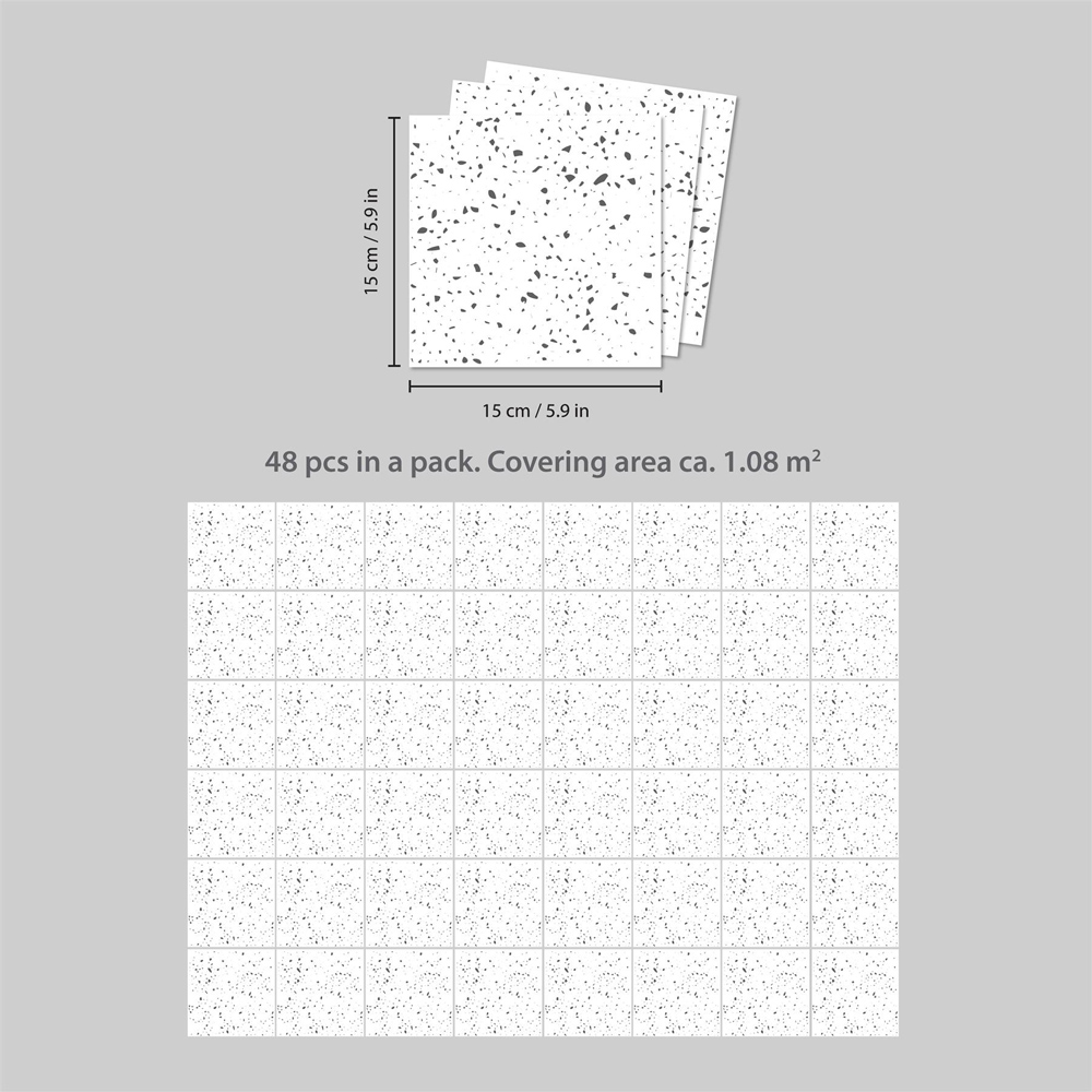 Walplus Terrazzo Holographic Glitter White Wall Tile Sticker 15 x 15cm 48 Pack Image 8