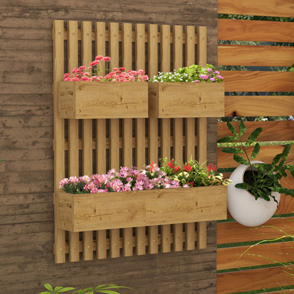 Outsunny Wooden Wall Mounted Raised Garden Bed Trellis Planter Image 2