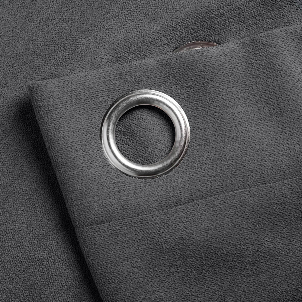 Alan Symonds Slate Velvet Chenille Ring Top Eyelet Curtains 142 x 183cm Image 2