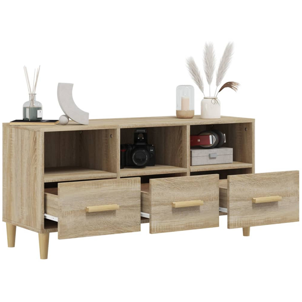 vidaXL 3 Drawer 3 Shelf Sonoma Oak TV Cabinet Image 5