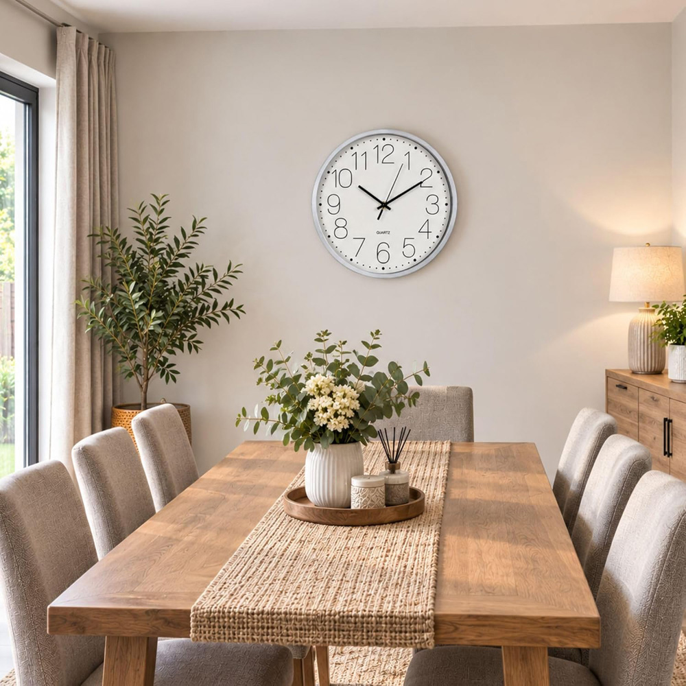 Marco Paul White Round Wall Clock with Silver Rim 28cm Image 3