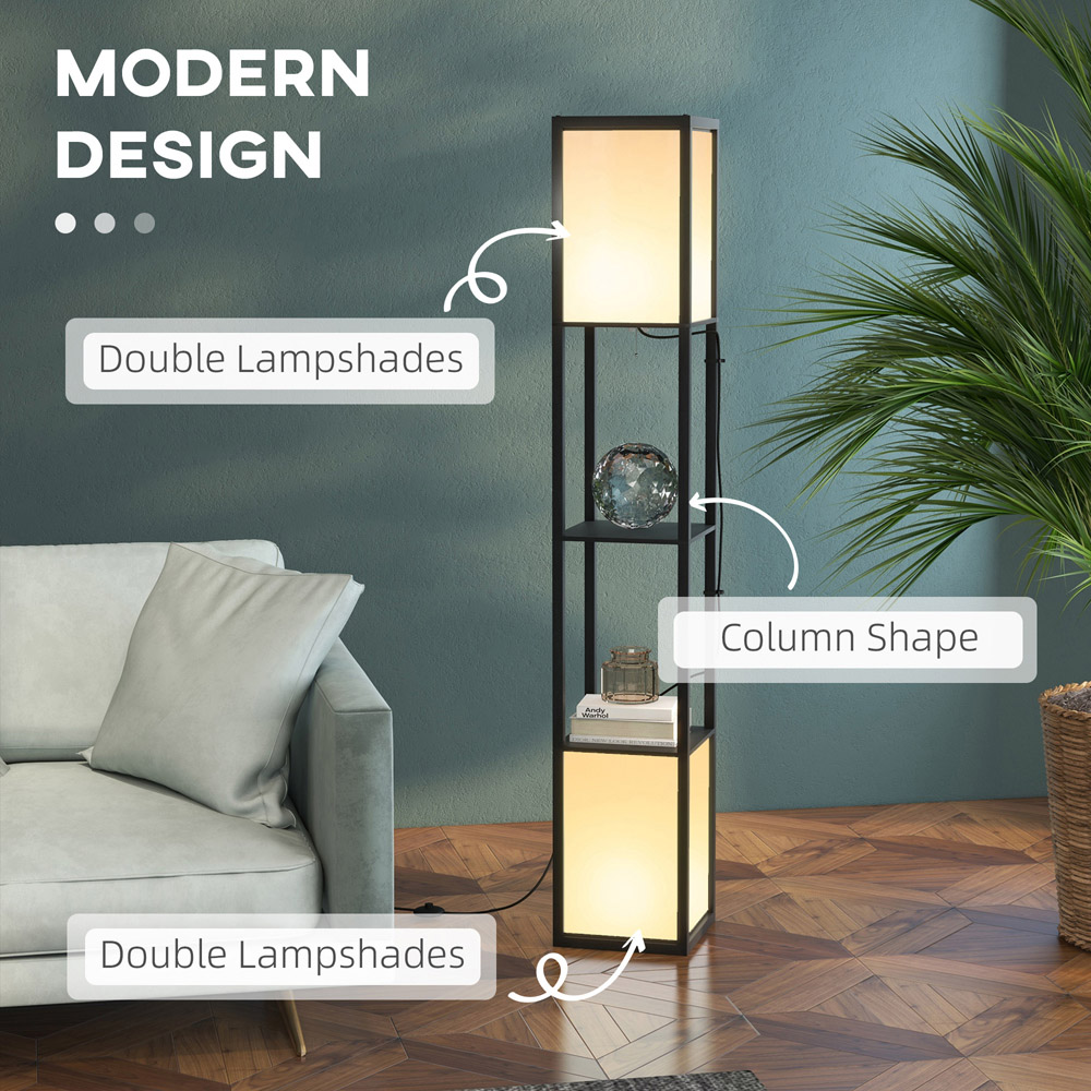 Portland 2 Shelf Black Floor Lamp with Dual Ambient Light Image 4