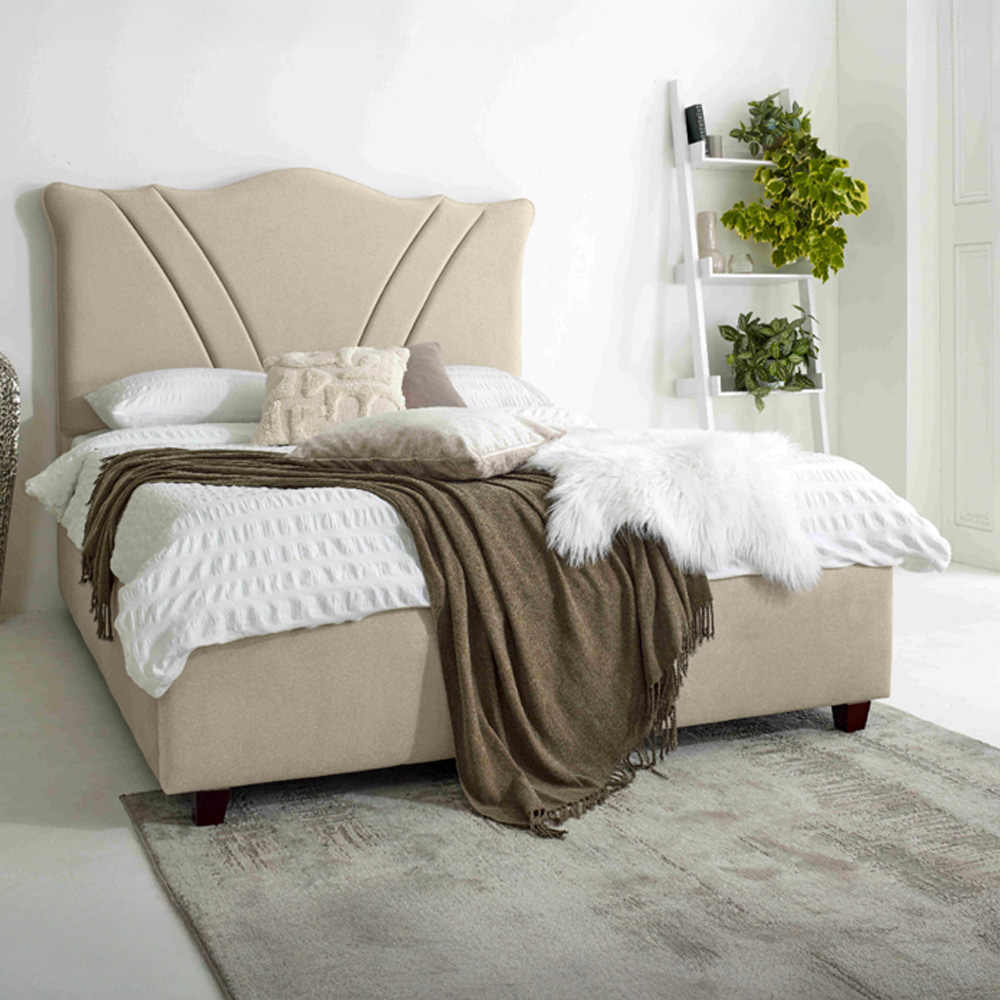 Eleganza Amaya Single Pearl Arlington Fabric Bed Frame with Curved Headboard Image 1