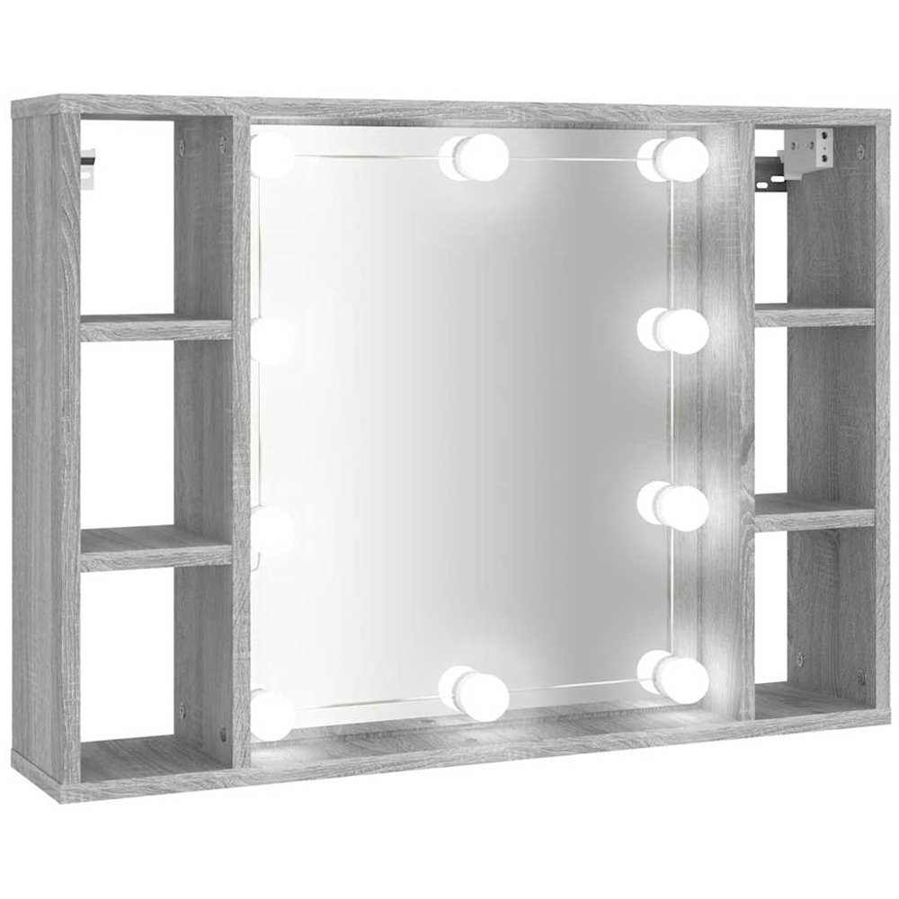 vidaXL 6 Shelf Grey Sonoma Wall Mounted LED Mirror Cabinet Image 2