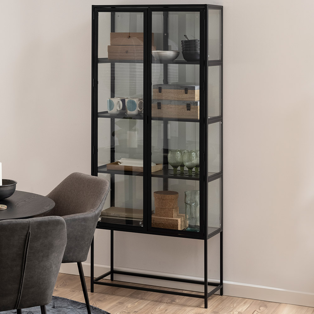 Florence Seaford 2 Door 4 Shelf Black Metal Display Cabinet Image 1